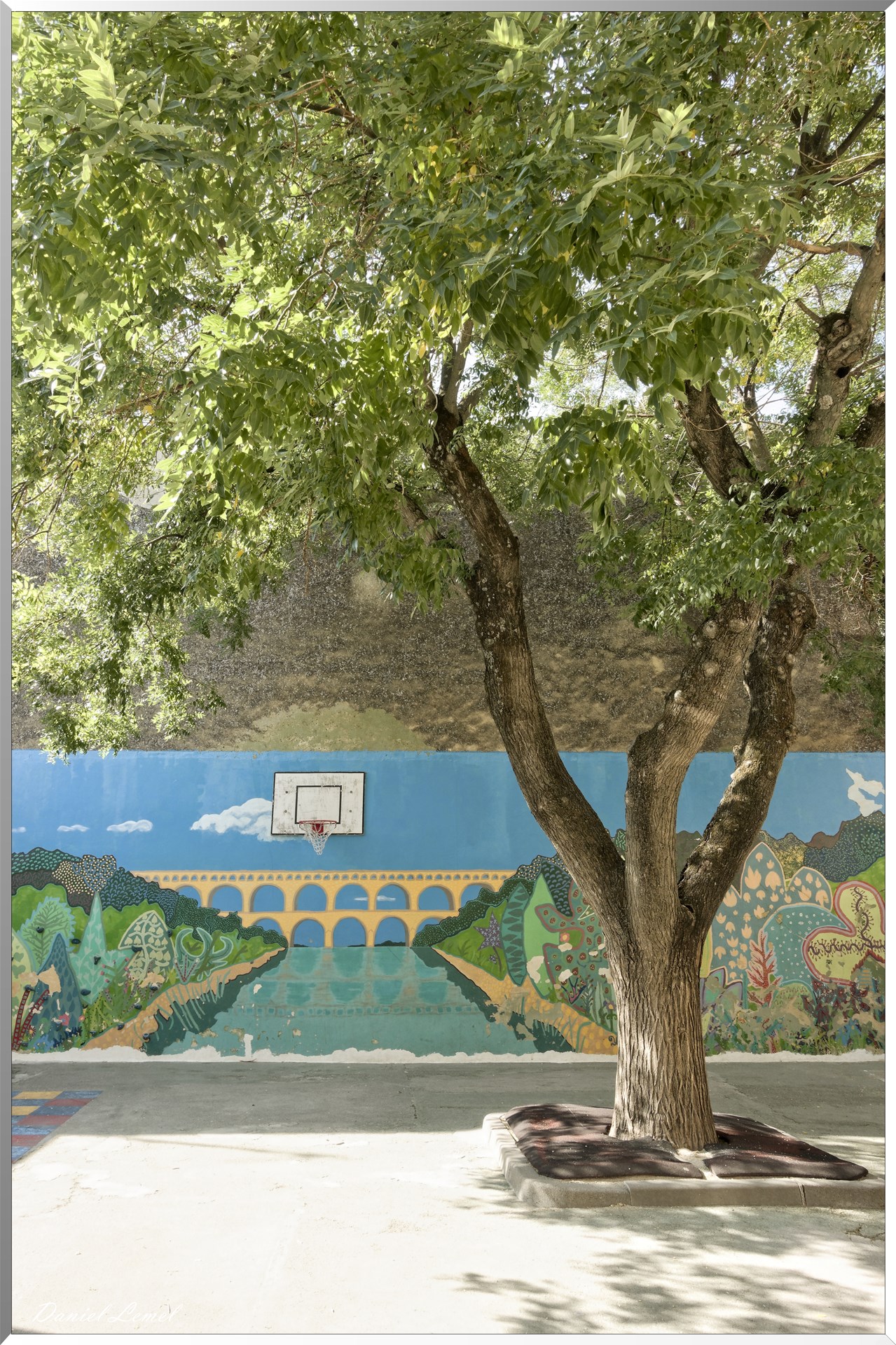 Terrain de basket dans la cour d'école